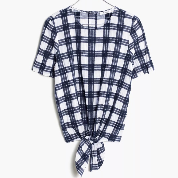 Madewell Blue Plaid Tie Front Buttons Down Blouse Top - Picture 2 of 12